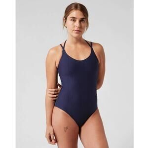 NWT Athleta Keyhole One Piece Swimsuit - LARGE PETITE - dress blue - LP
